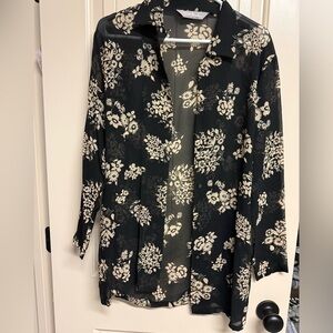 Susie Tompkins Esprit Black and Cream Floral blouse